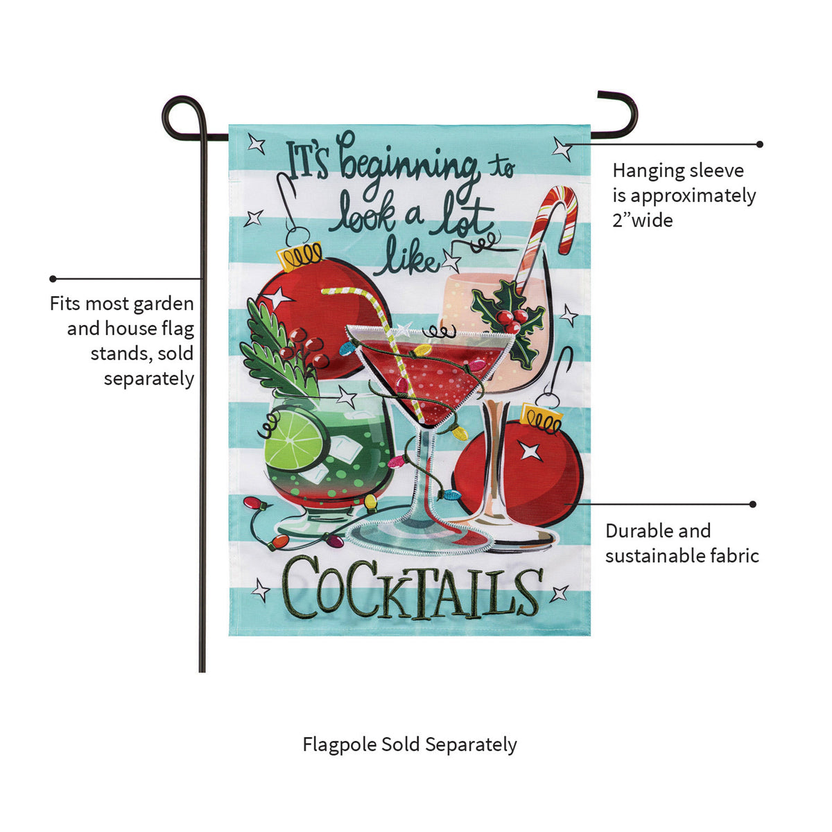 Christmas Cocktail Applique Garden Flag