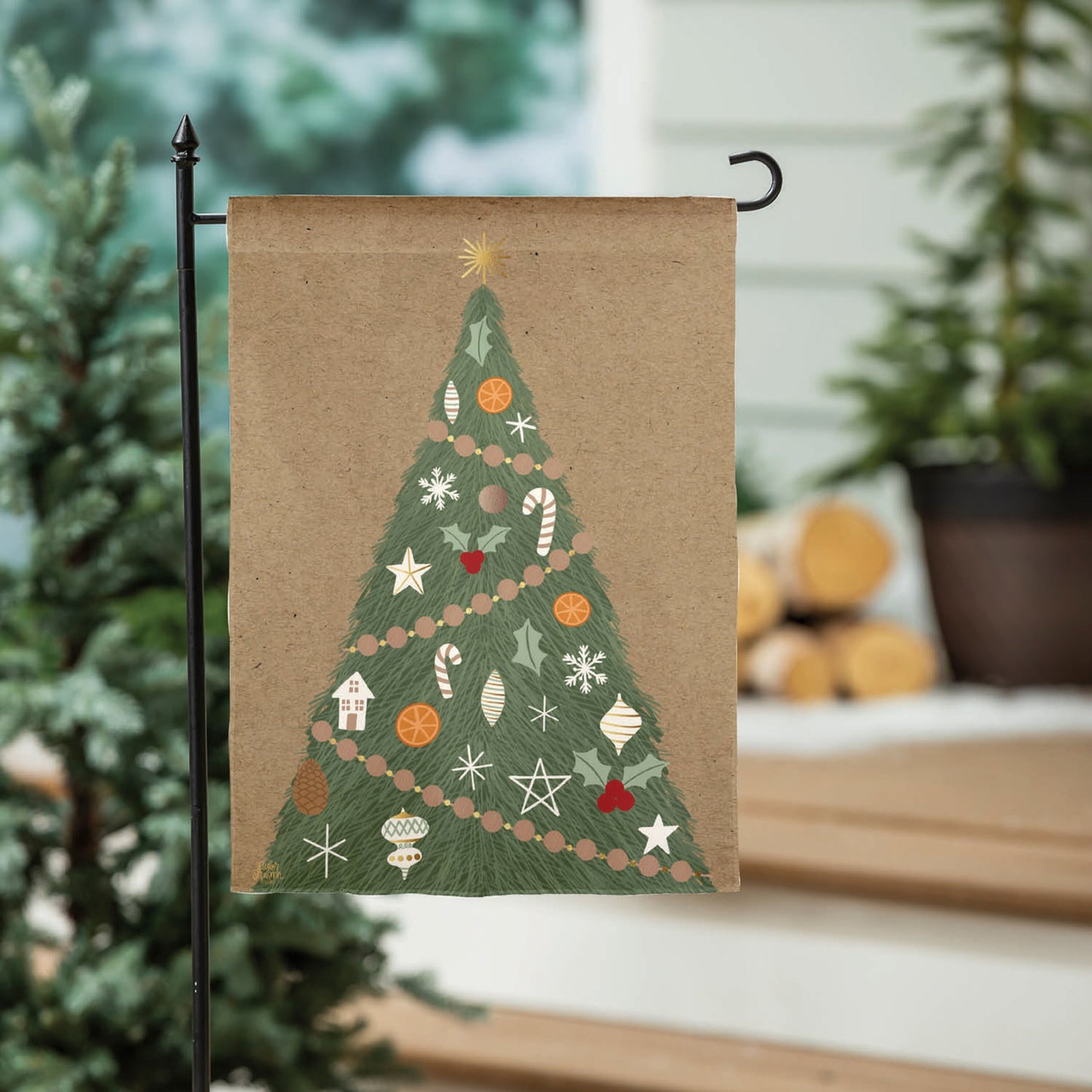 Holiday Wreath Reversible Burlap Garden Flag