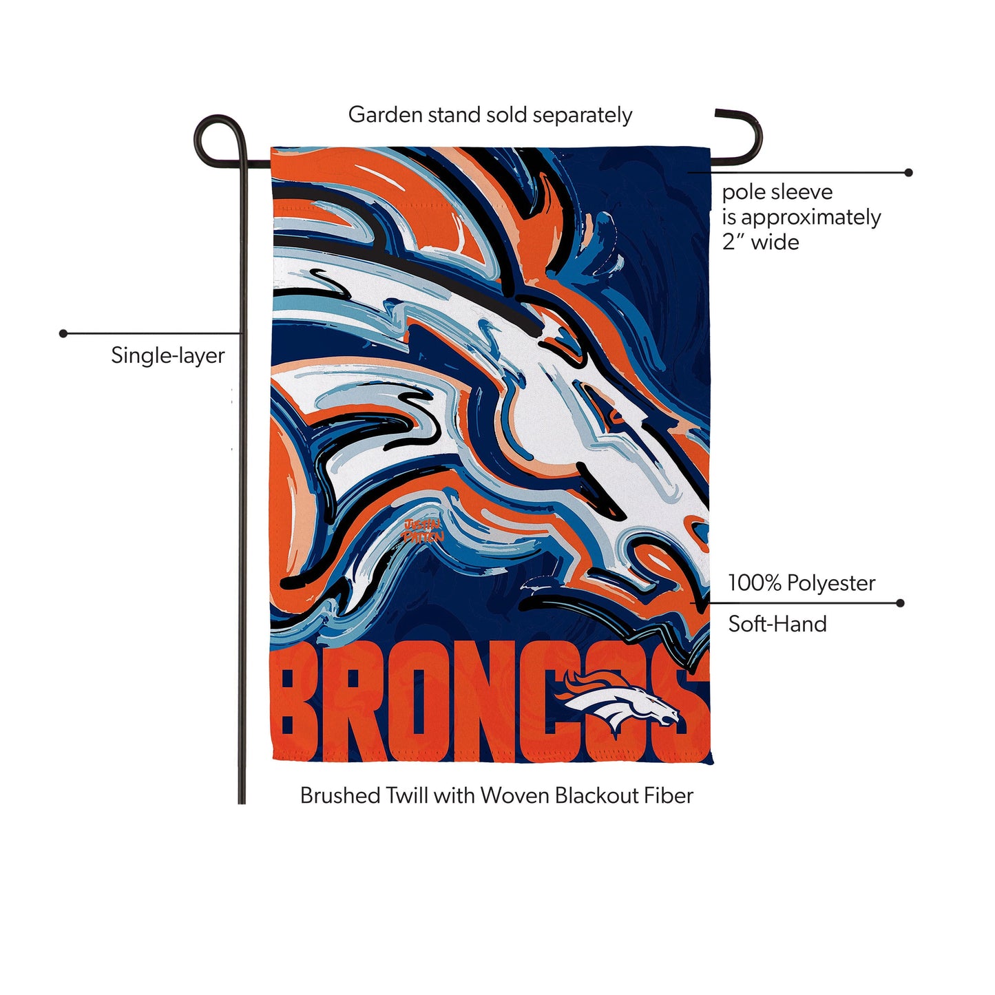 Denver Broncos Justin Patten Logo Suede Garden Flag