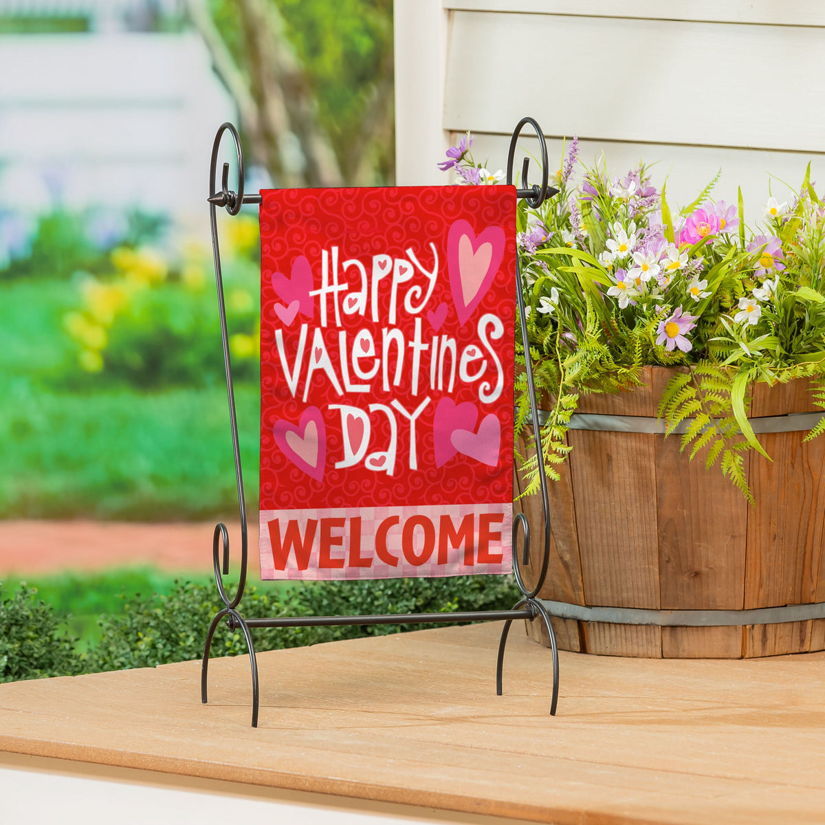 Happy Valentine's Day Welcome Burlap Garden Flag