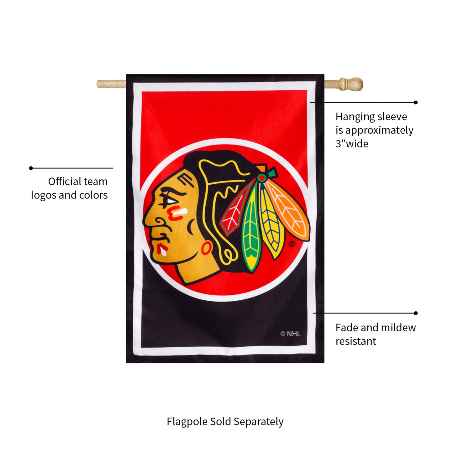 NHL Hockey Burlap House Flag, Chicago Blackhawks