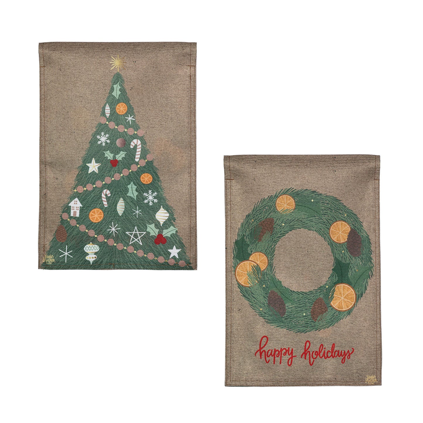 Holiday Wreath Reversible Burlap Garden Flag