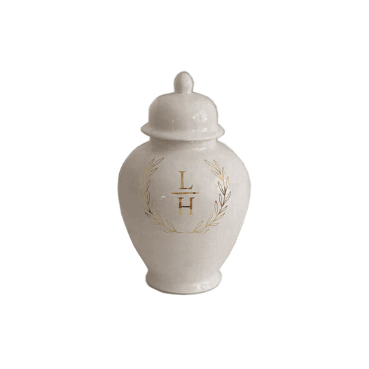 Laurel Wreath Monogram Ginger Jars in Beige