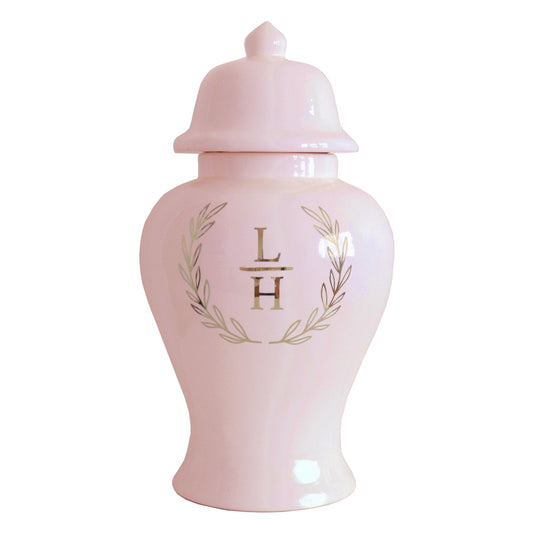 Laurel Wreath Monogram Ginger Jars in Cherry Blossom Pink