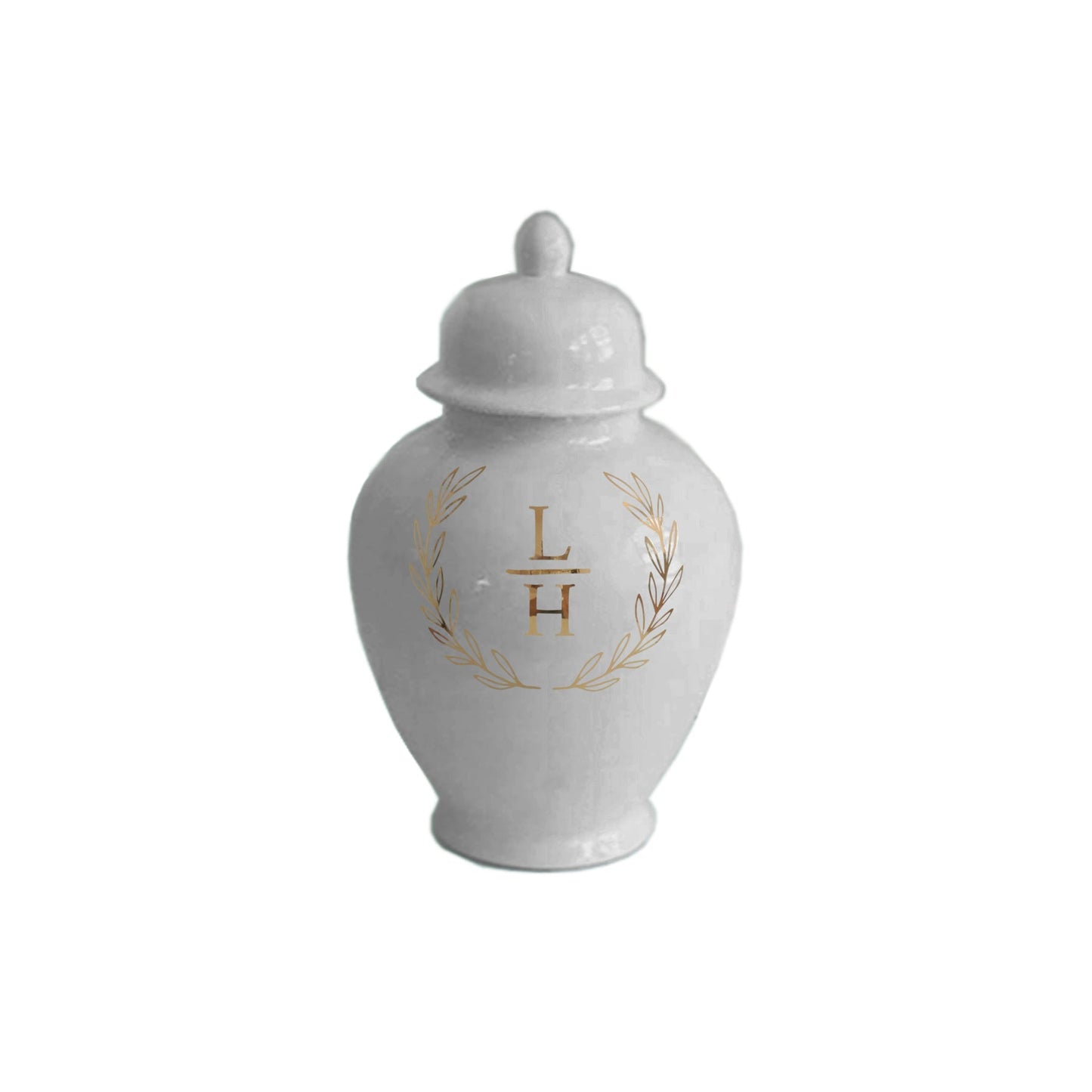Laurel Wreath Monogram Ginger Jars in Light Gray