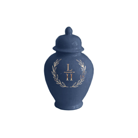 Laurel Wreath Monogram Ginger Jars in Navy