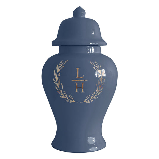 Laurel Wreath Monogram Ginger Jars in Navy