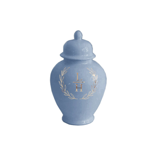 Laurel Wreath Monogram Ginger Jars in Serenity