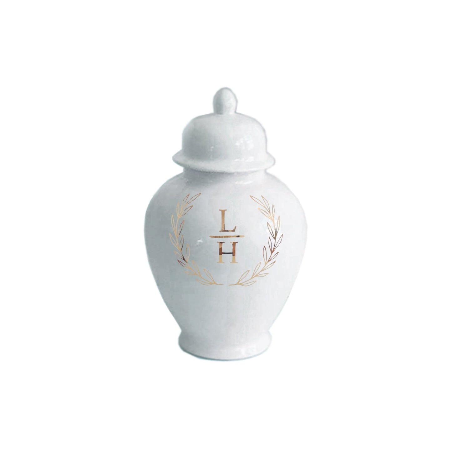 Laurel Wreath Monogram Ginger Jars in White