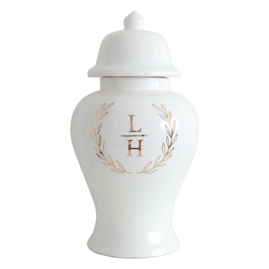 Laurel Wreath Monogram Ginger Jars in White
