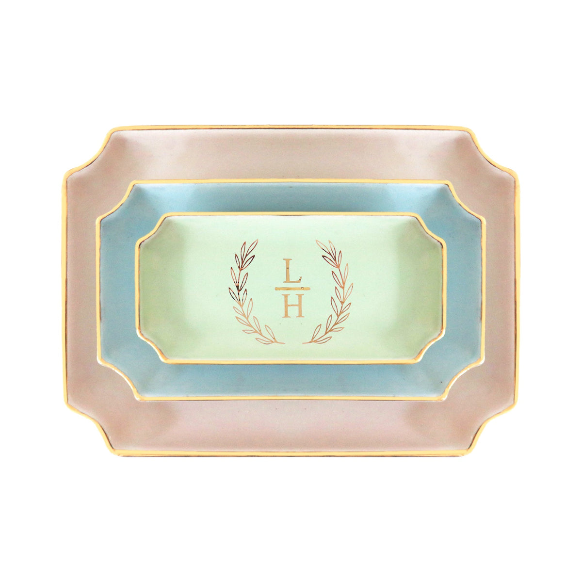 Laurel Wreath Monogram Trays with Gold Accent