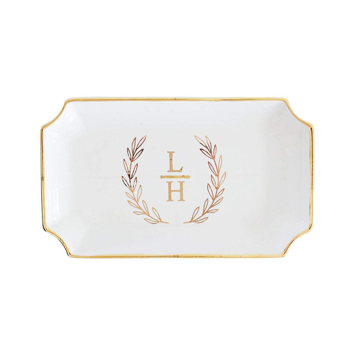 Laurel Wreath Monogram Trays with Gold Accent