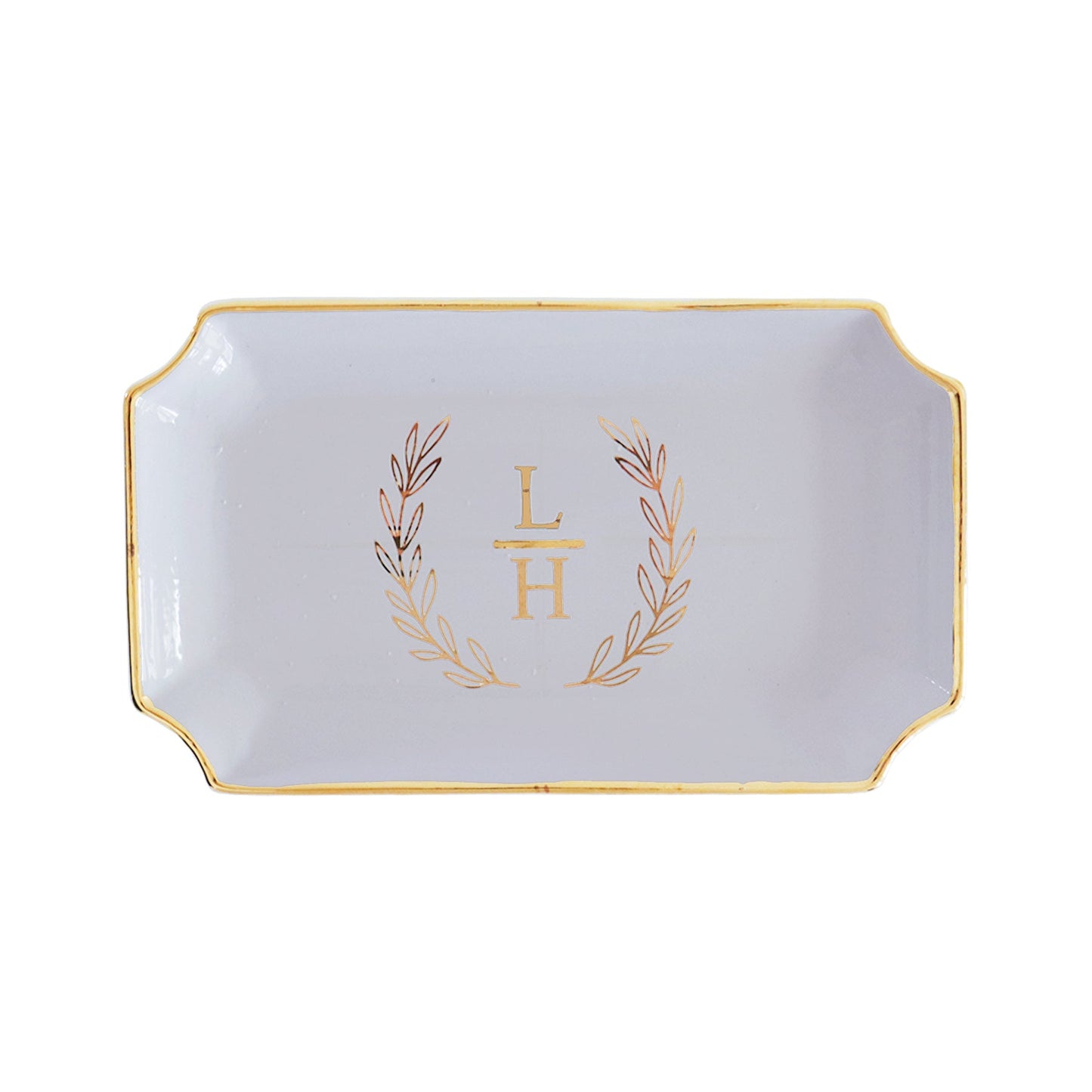 Laurel Wreath Monogram Trays with Gold Accent