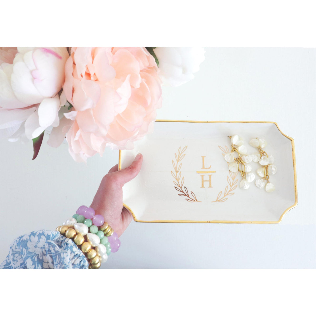 Laurel Wreath Monogram Trays with Gold Accent