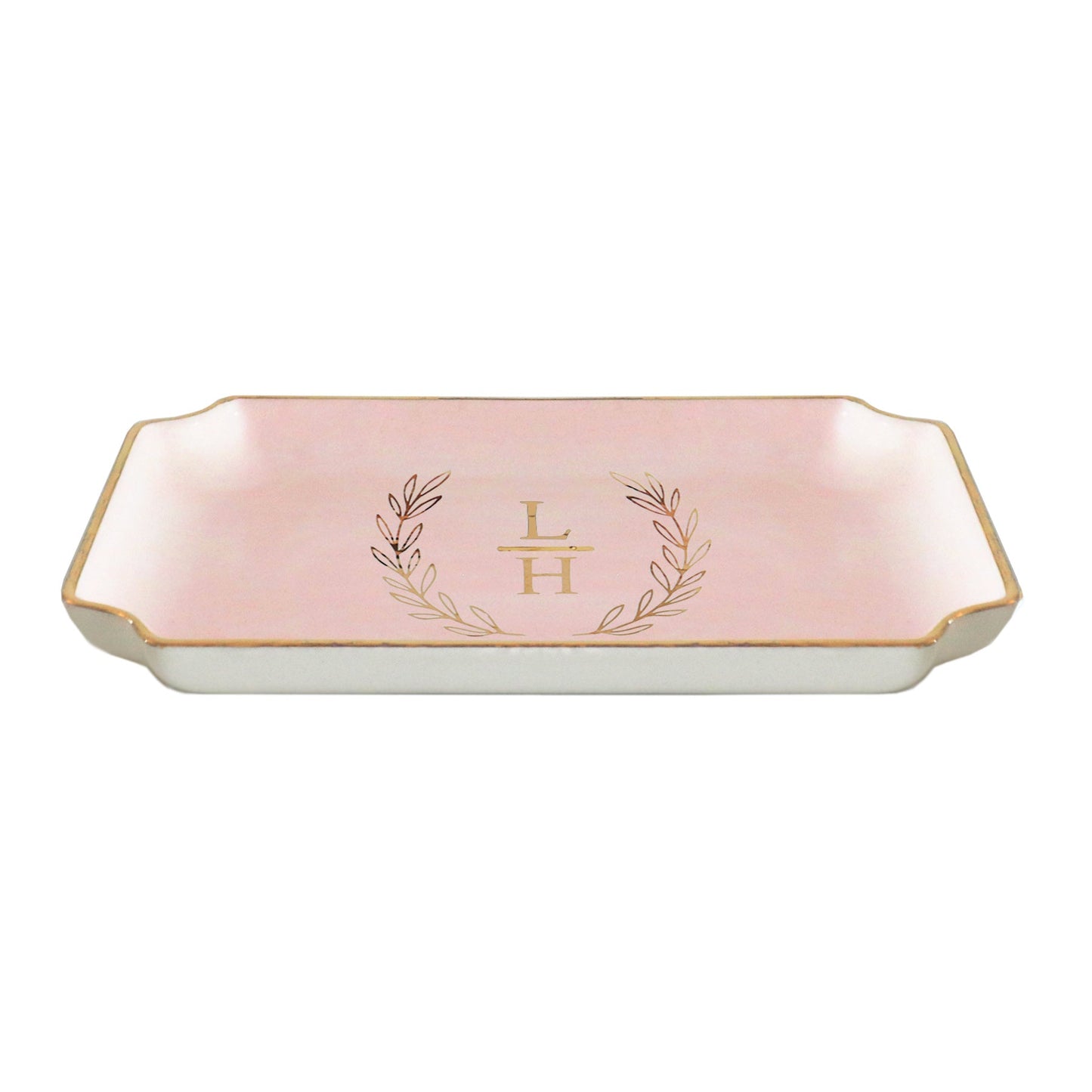 Laurel Wreath Monogram Trays with Gold Accent