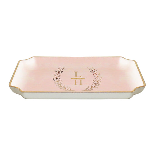 Laurel Wreath Monogram Trays with Gold Accent