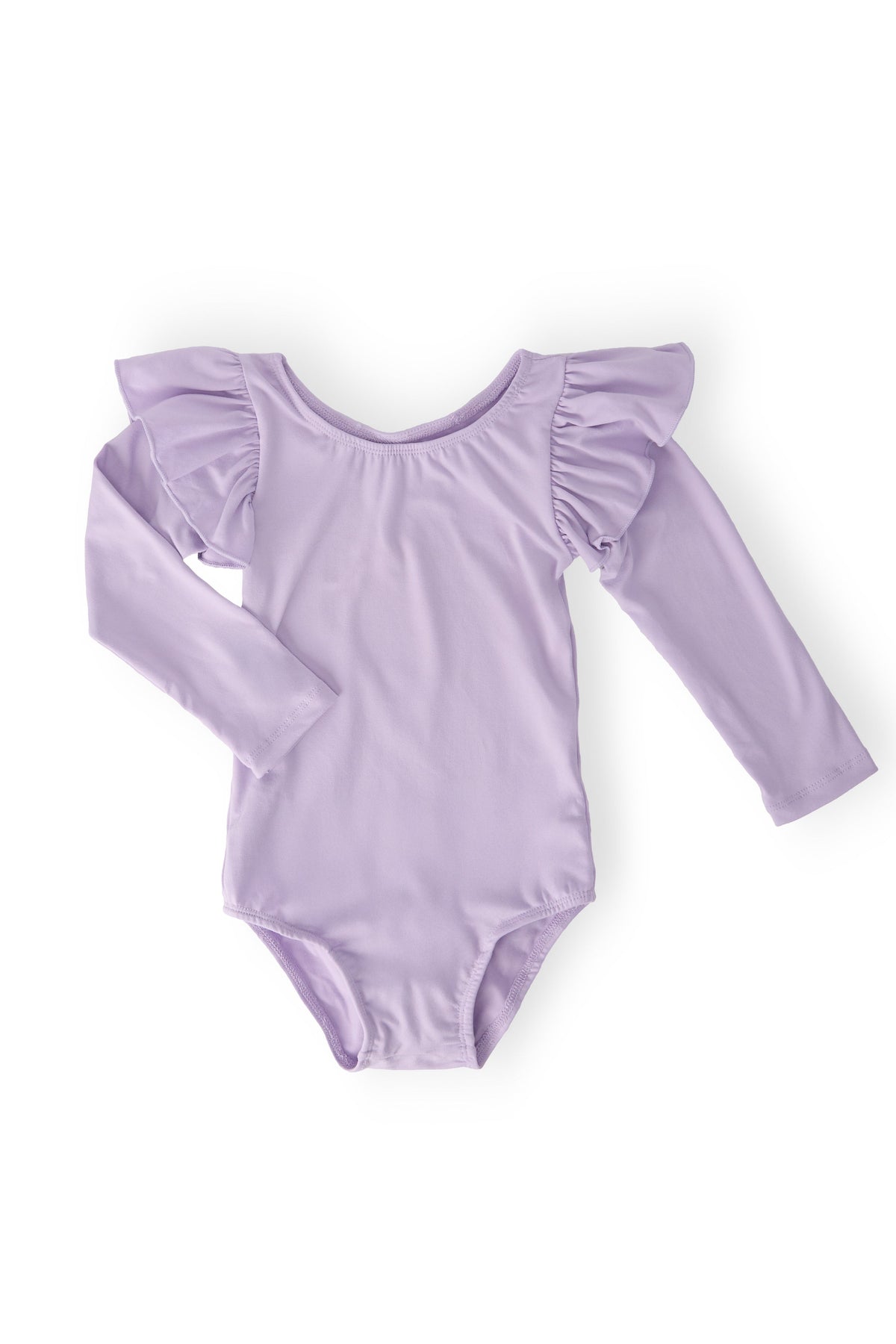 a purple baby bodysuit with ruffles