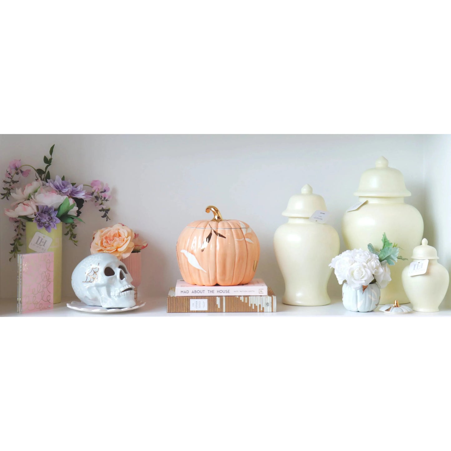 Layered Leaves Pumpkin Jars with 22K Gold Accents in Sheer Orange
