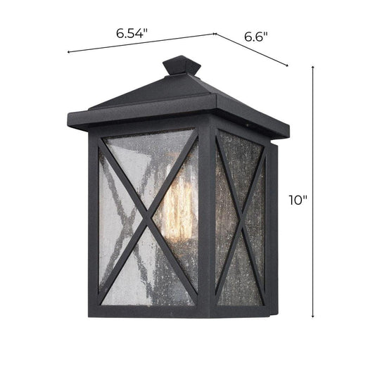 Leonis 10"High 1-Light Black Finish with Seeded Glass Shade Outdoor Wall Lantern