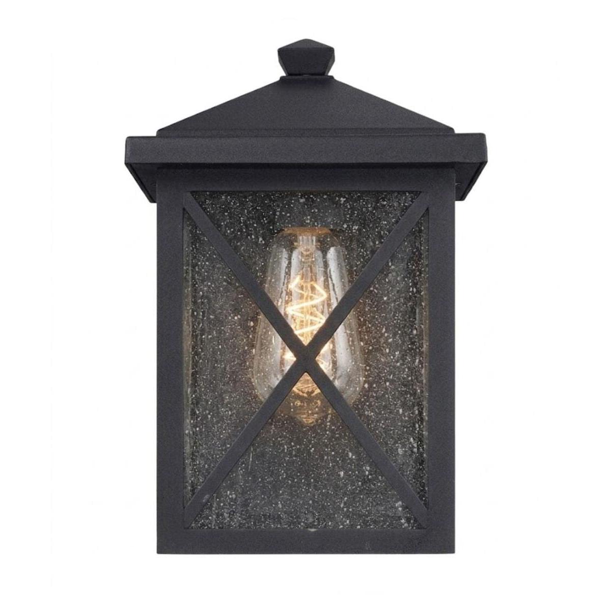 Leonis 10"High 1-Light Black Finish with Seeded Glass Shade Outdoor Wall Lantern