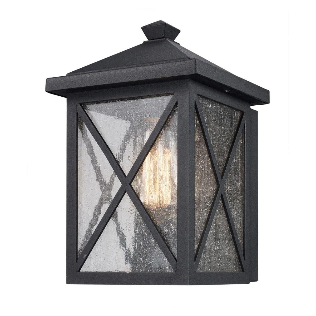 Leonis 10"High 1-Light Black Finish with Seeded Glass Shade Outdoor Wall Lantern