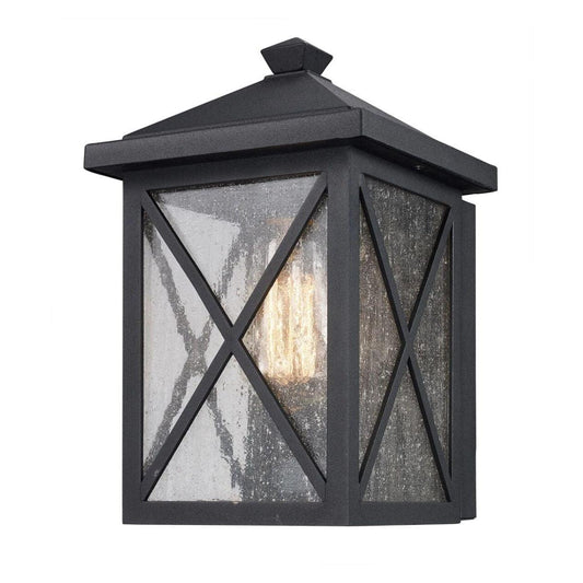 Leonis 10"High 1-Light Black Finish with Seeded Glass Shade Outdoor Wall Lantern