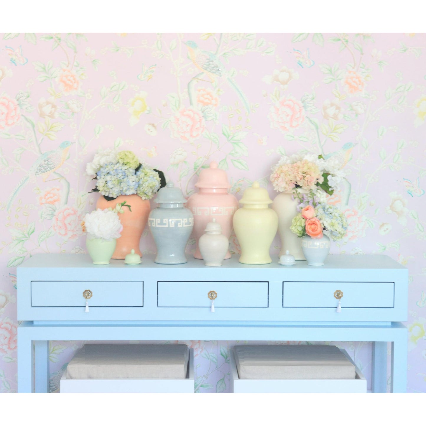 Light Gray Greek Key Ginger Jars