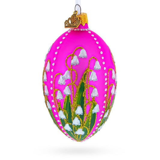 Lily of the Valley on Pink Egg Glass Ornament 4 Inches