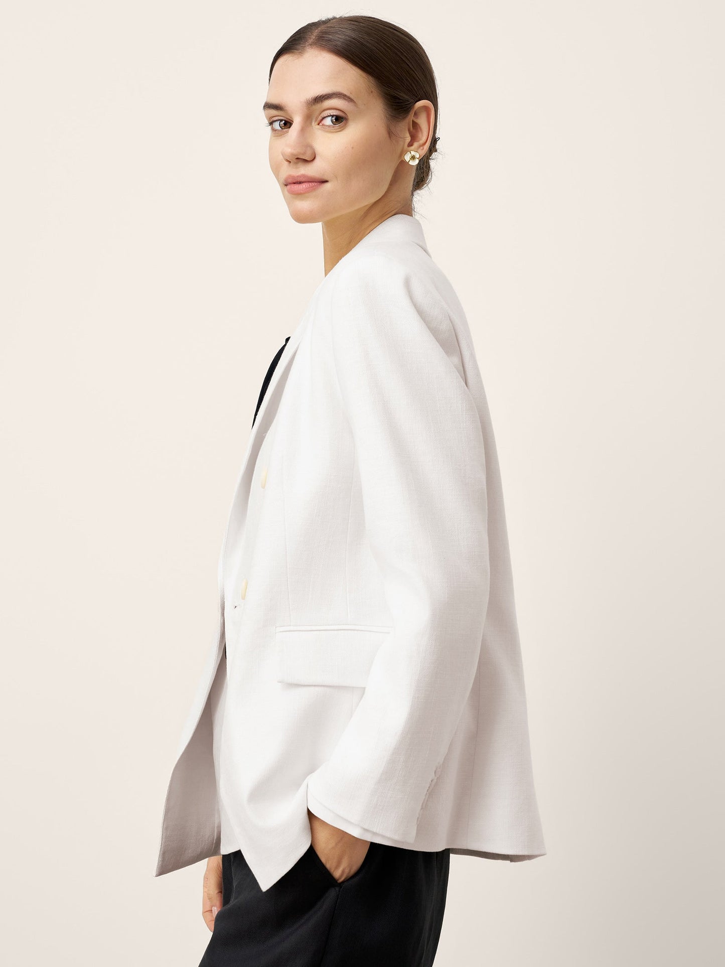 Linen Peak Lapel Crossover Blazer IRIS