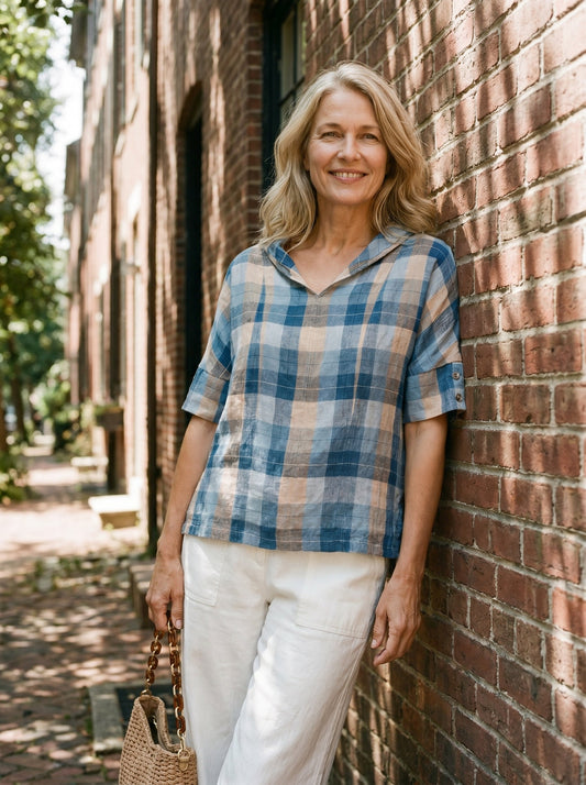 Linen V-Neck Short Sleeve Shirt SIERRA