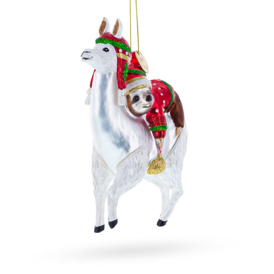 Llama and Sloth Companion Glass Christmas Ornament