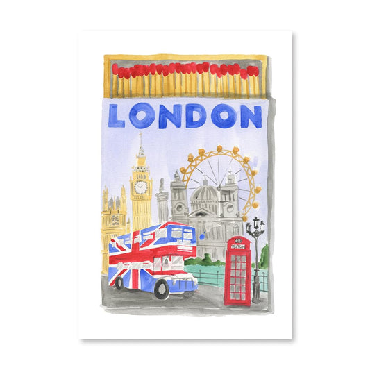 a watercolor of a bus and a telephone booth