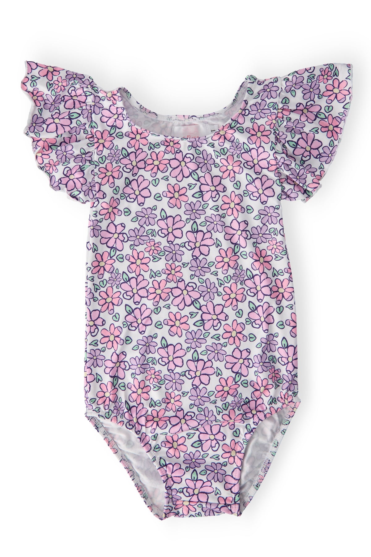 a baby girl one piece with pink flowers on it