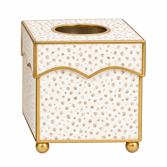 Tan Dot Square Scalloped Wastepaper Basket & Tissue Holder (2 Options)