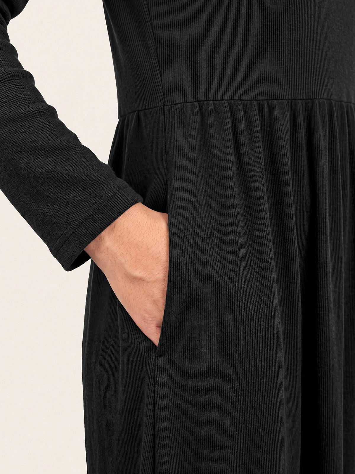 Lyocell Ruffle V-Neck Gathered Waist Knit Midi Dress BRIELLE