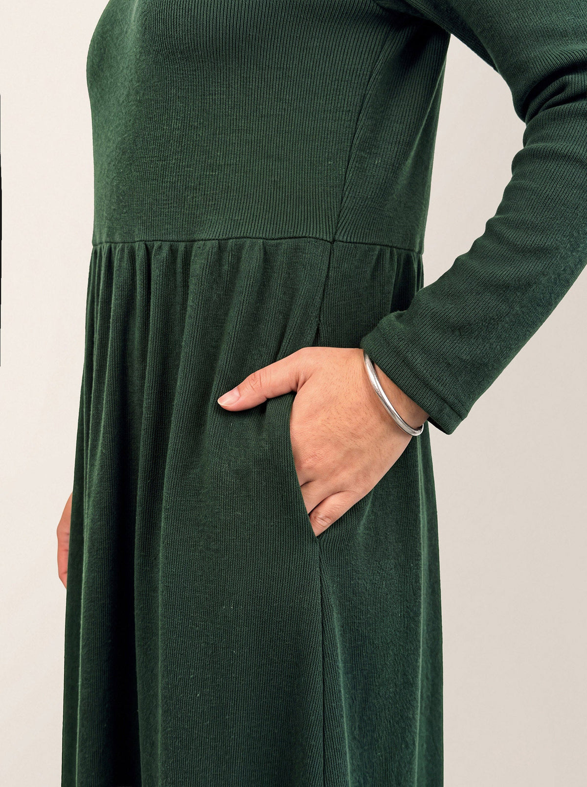 Lyocell Ruffle V-Neck Gathered Waist Knit Midi Dress BRIELLE
