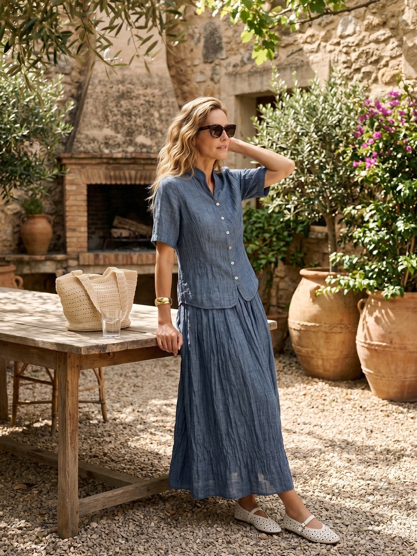 Lyocell Textured Pleated Waist Skirt ROSAMUND