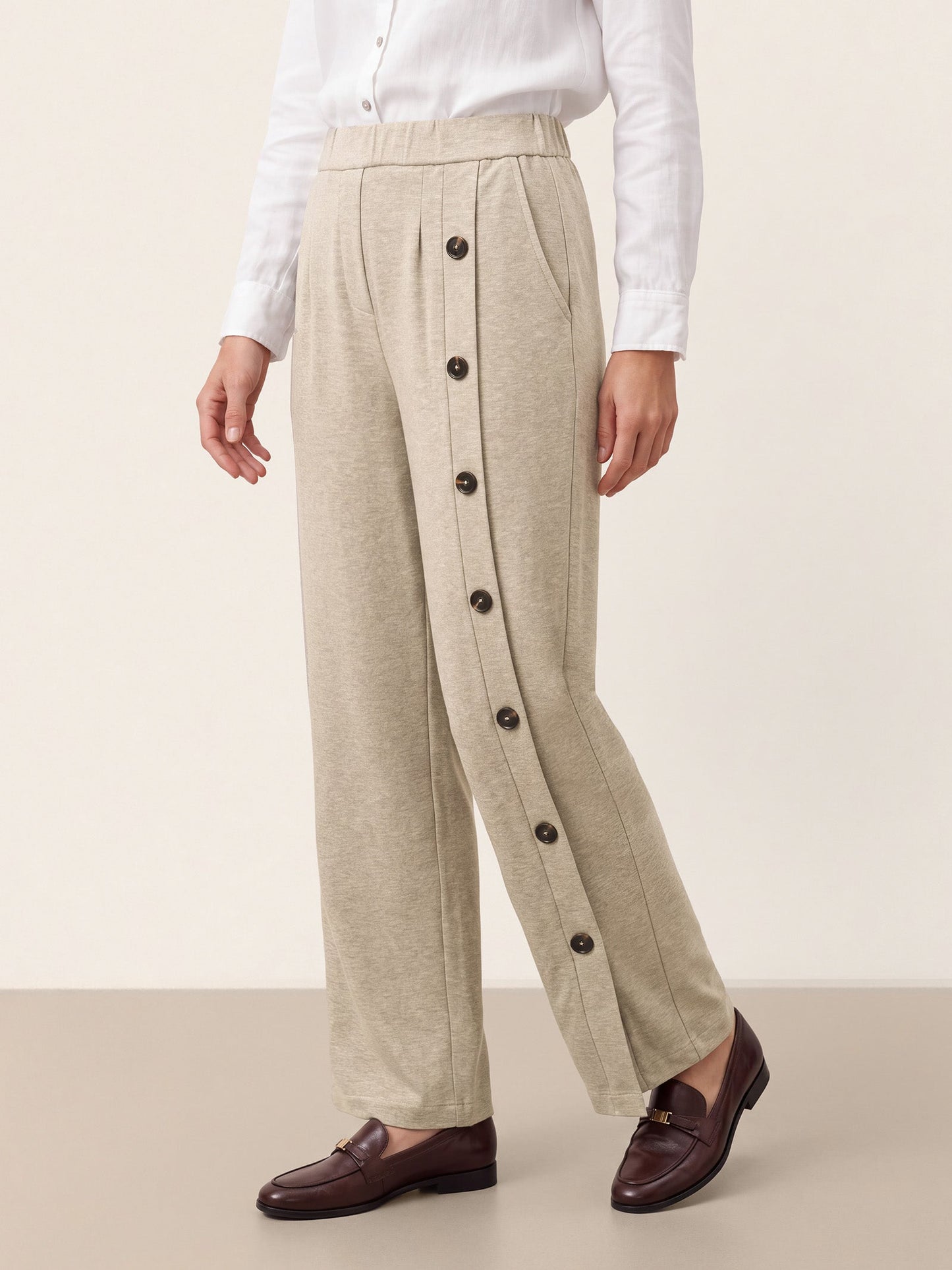 Lyocell Wool Side Button Wide Leg Knit Pants MAREN