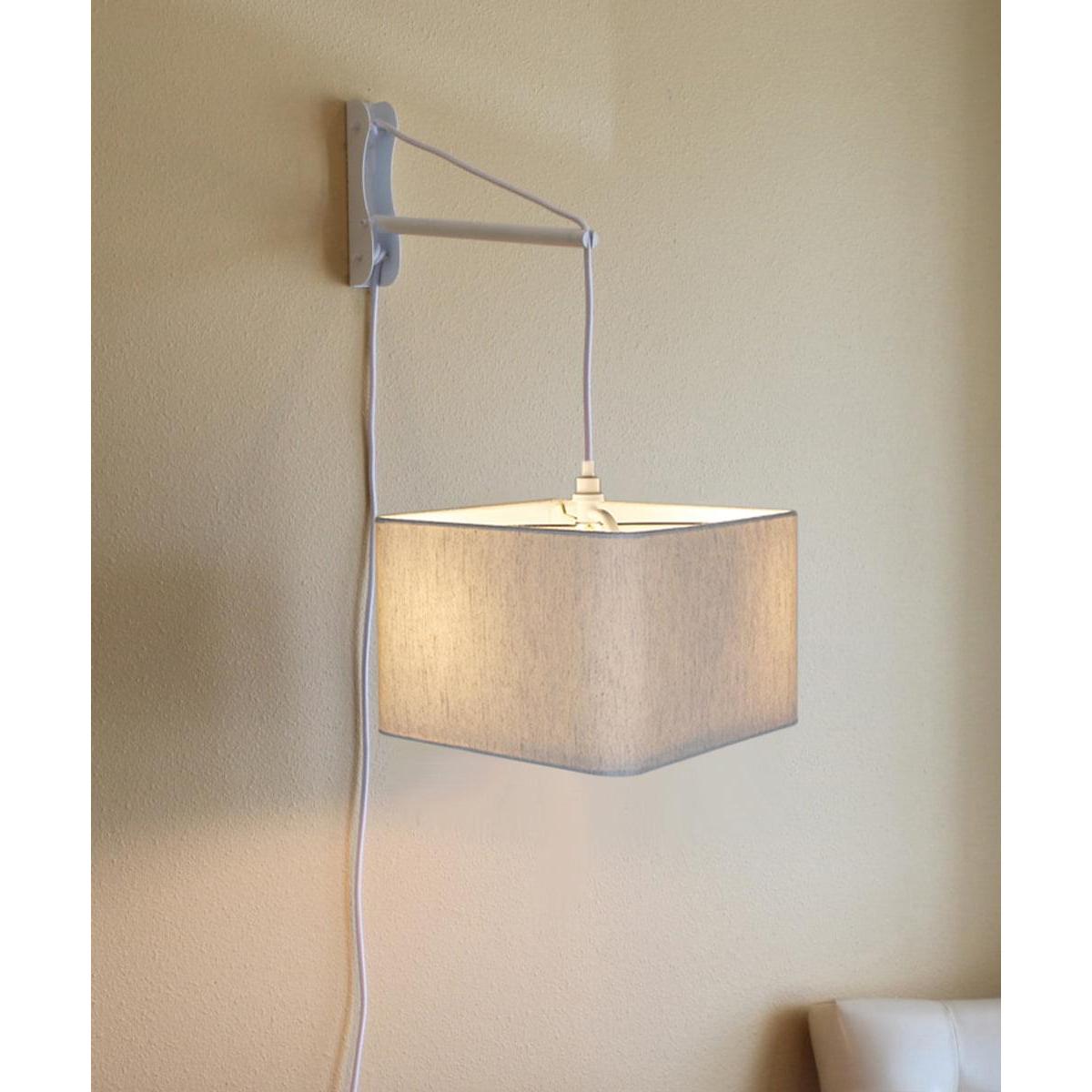 MAST Plug-In Wall Mount Pendant, 2 Light White Cord/Arm with Diffuser, Rounded Corner Square Oatmeal Drum Shade 16"W