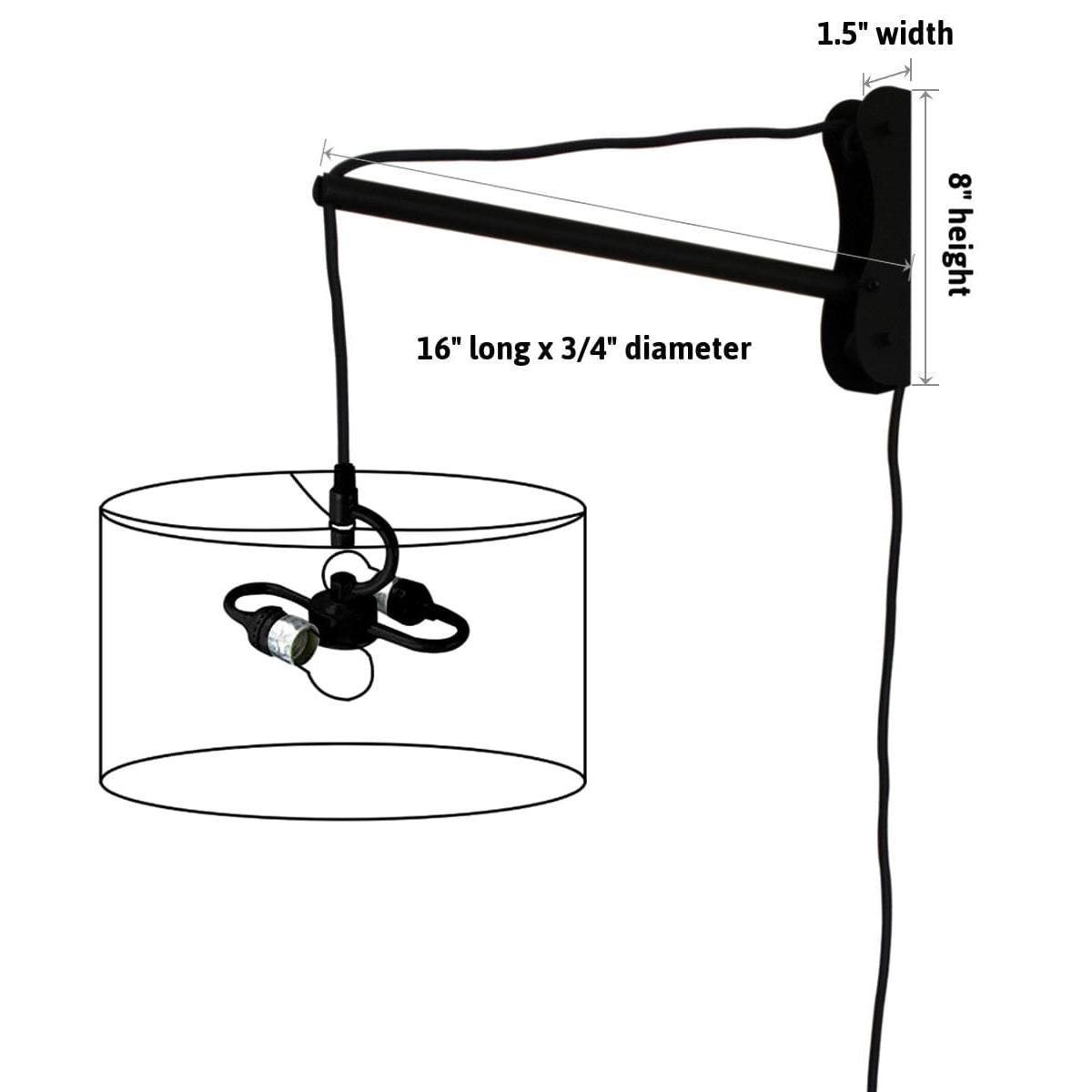 MAST Plug-In Wall Mount Pendant, 2 Light White Cord/Arm with Diffuser, Rounded Corner Square Oatmeal Drum Shade 16"W