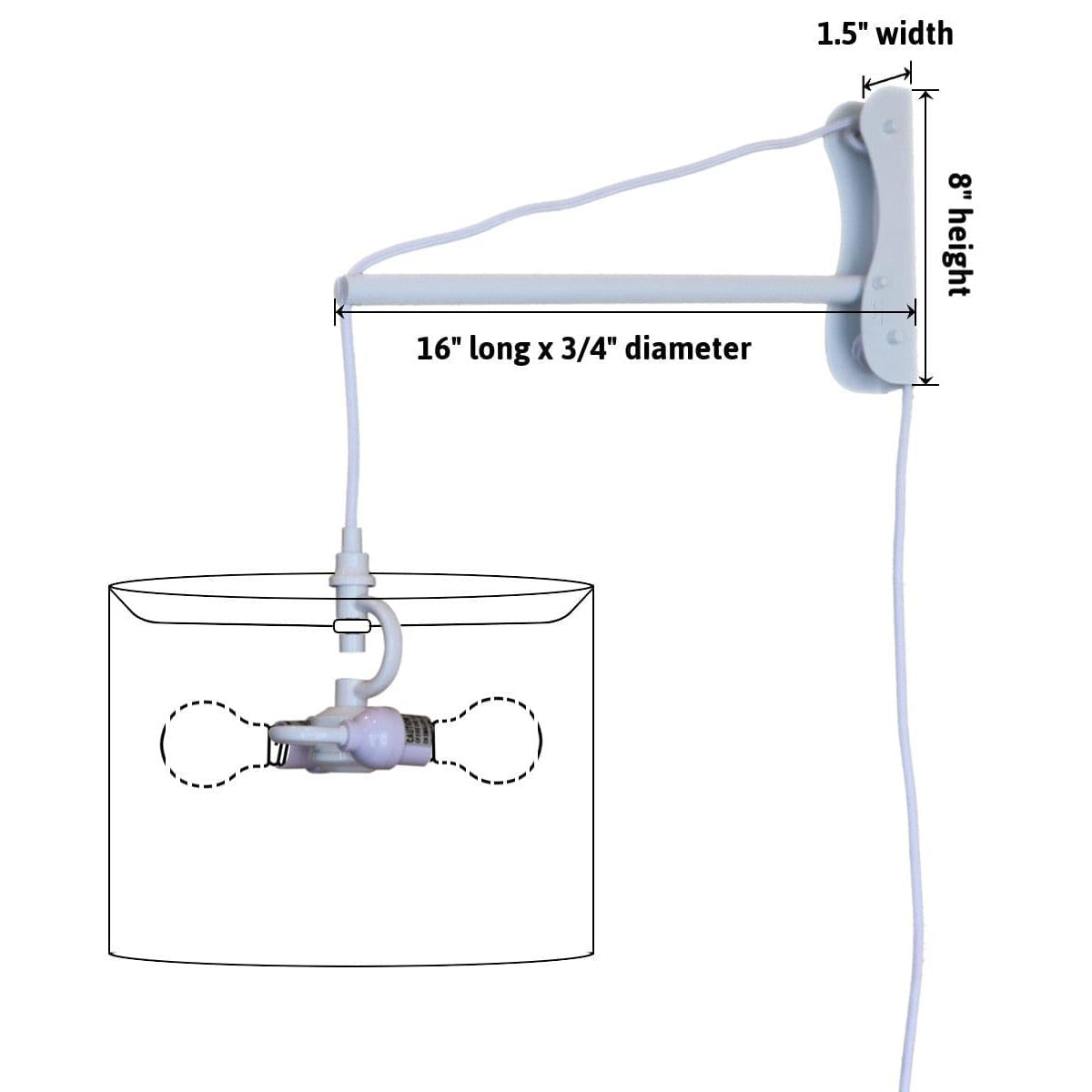 MAST Plug-In Wall Mount Pendant, 2 Light White Cord/Arm with Diffuser, Rounded Corner Square Oatmeal Drum Shade 16"W