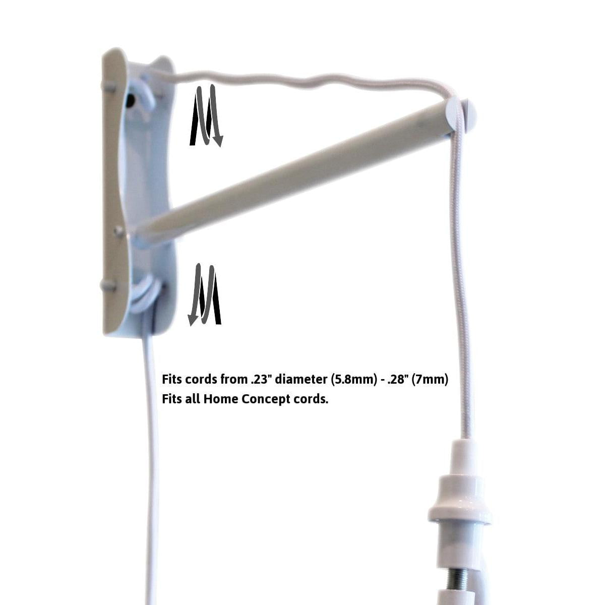MAST Plug-In Wall Mount Pendant, 2 Light White Cord/Arm with Diffuser, White Linen Shade 18x18x10