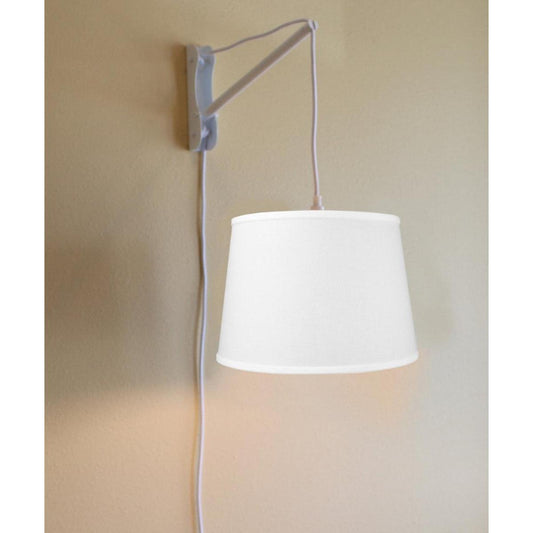 MAST Plug-In Wall Mount Pendant, 2 Light White Cord/Arm with Diffuser, White Linen Shade