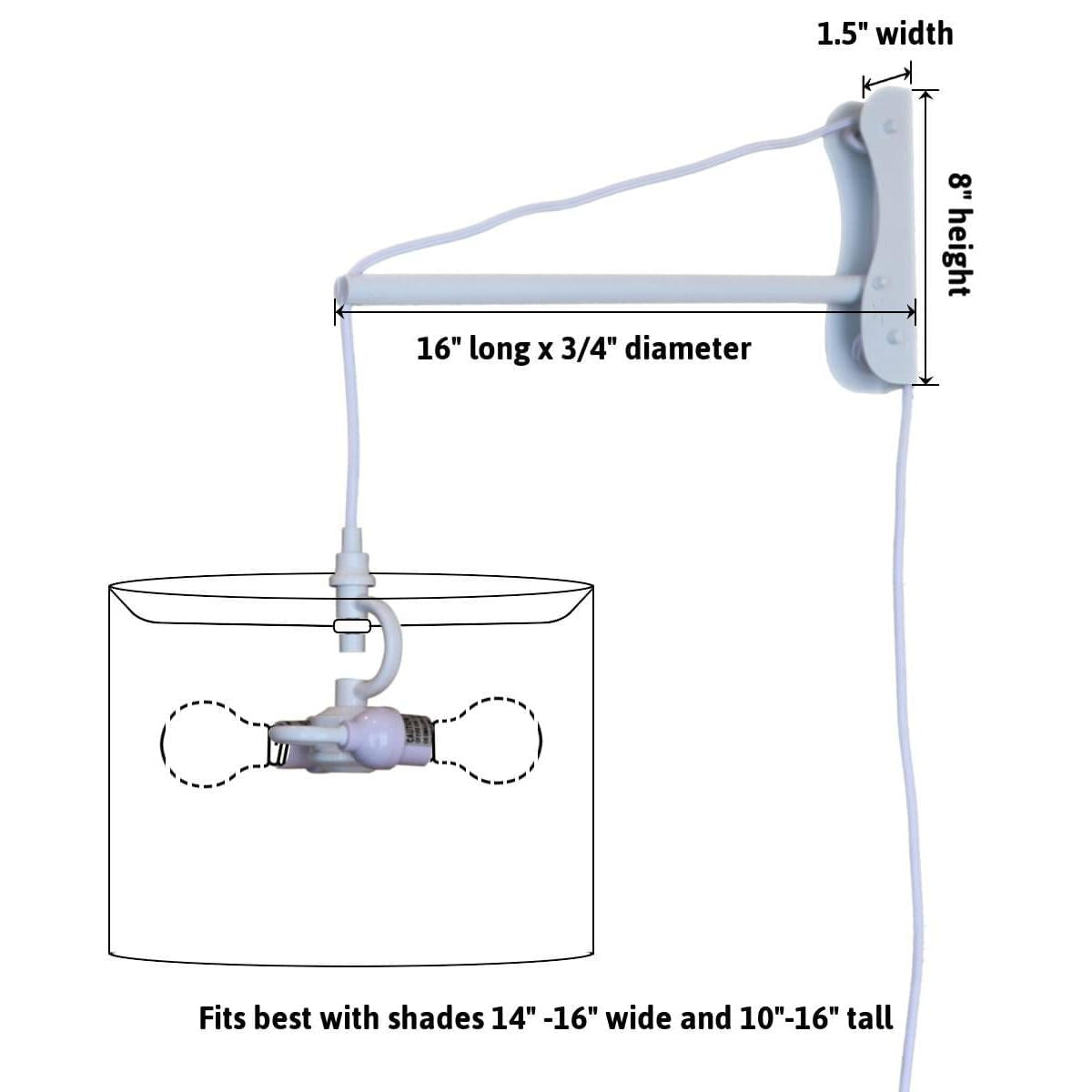 MAST Plug-In Wall Mount Pendant, 2 Light White Cord/Arm with Diffuser, White Linen Shade