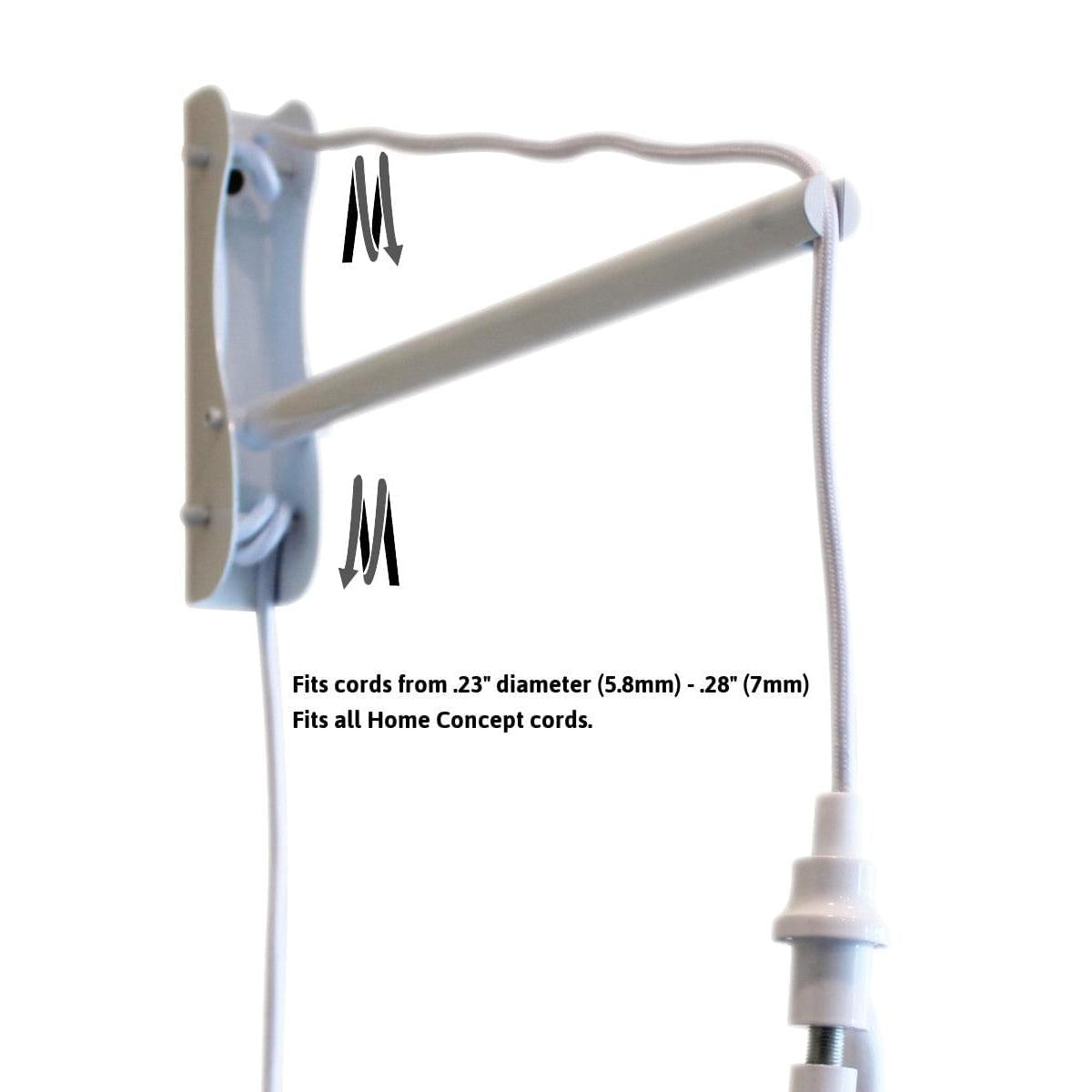 MAST Plug-In Wall Mount Pendant, 2 Light White Cord/Arm with Diffuser, White Linen Shade