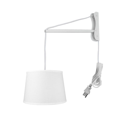 MAST Plug-In Wall Mount Pendant, 2 Light White Cord/Arm with Diffuser, White Linen Shade