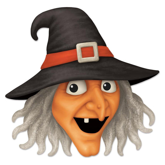 12" Metal Embossed Sign: Witch Head (Orange)