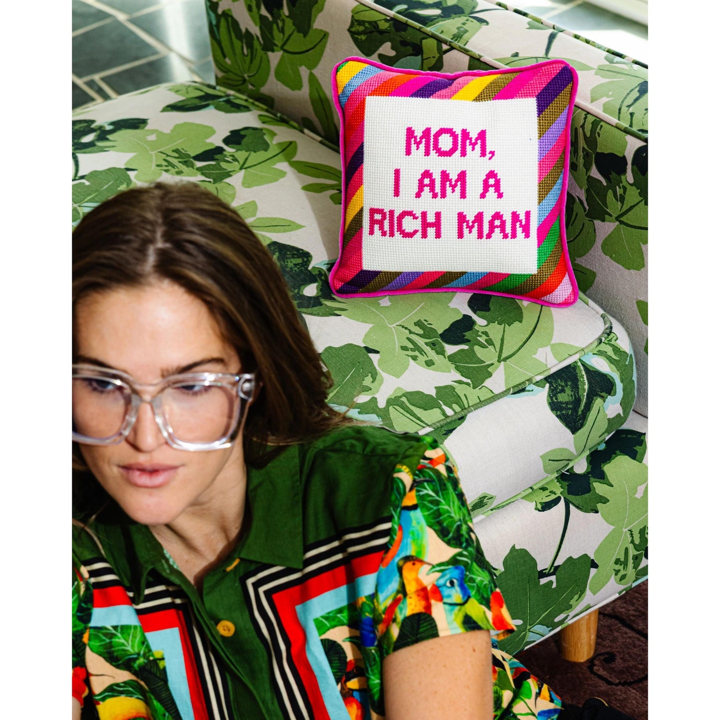 Rich Man Needlepoint Pillow