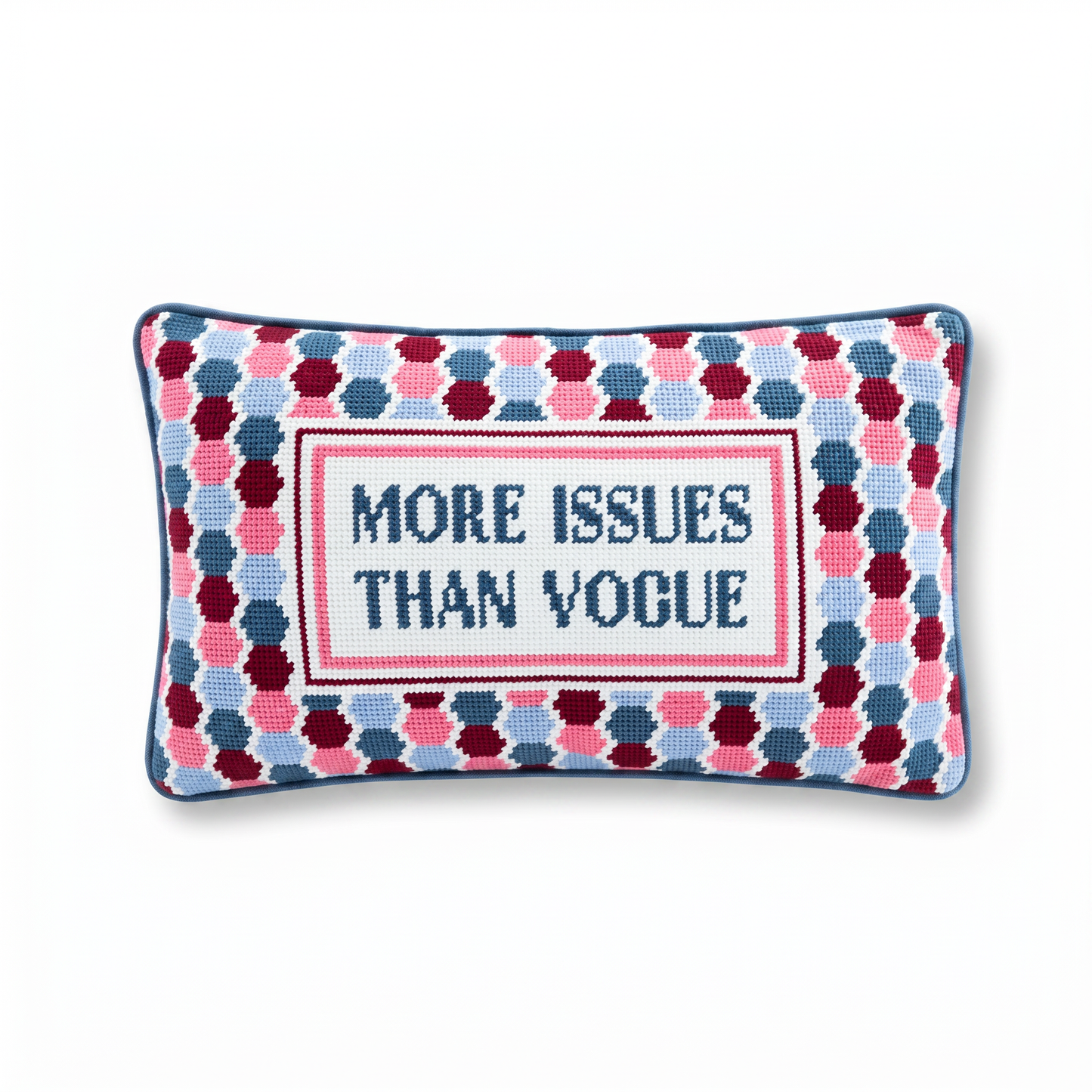 More Issues Needlepoint Pillow