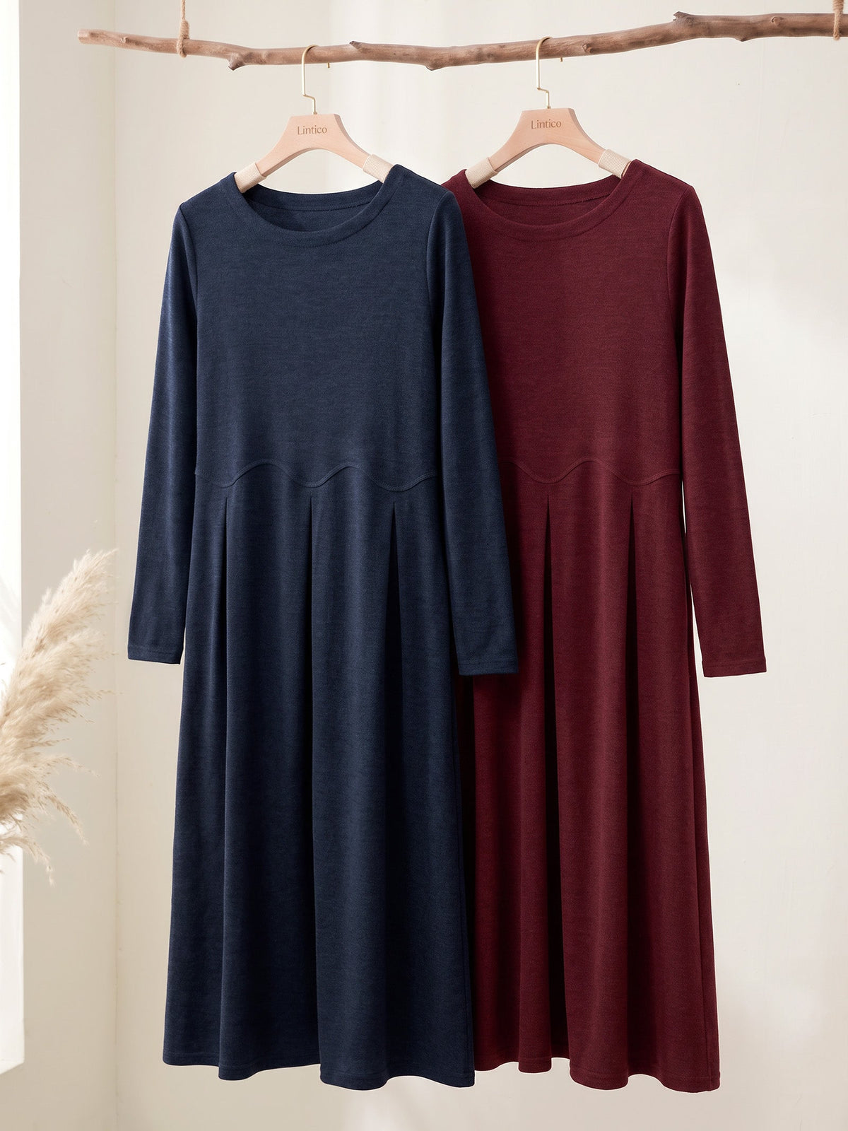 Wool Arc-Panel Sculpted Pleats Midi Dress CALISTA